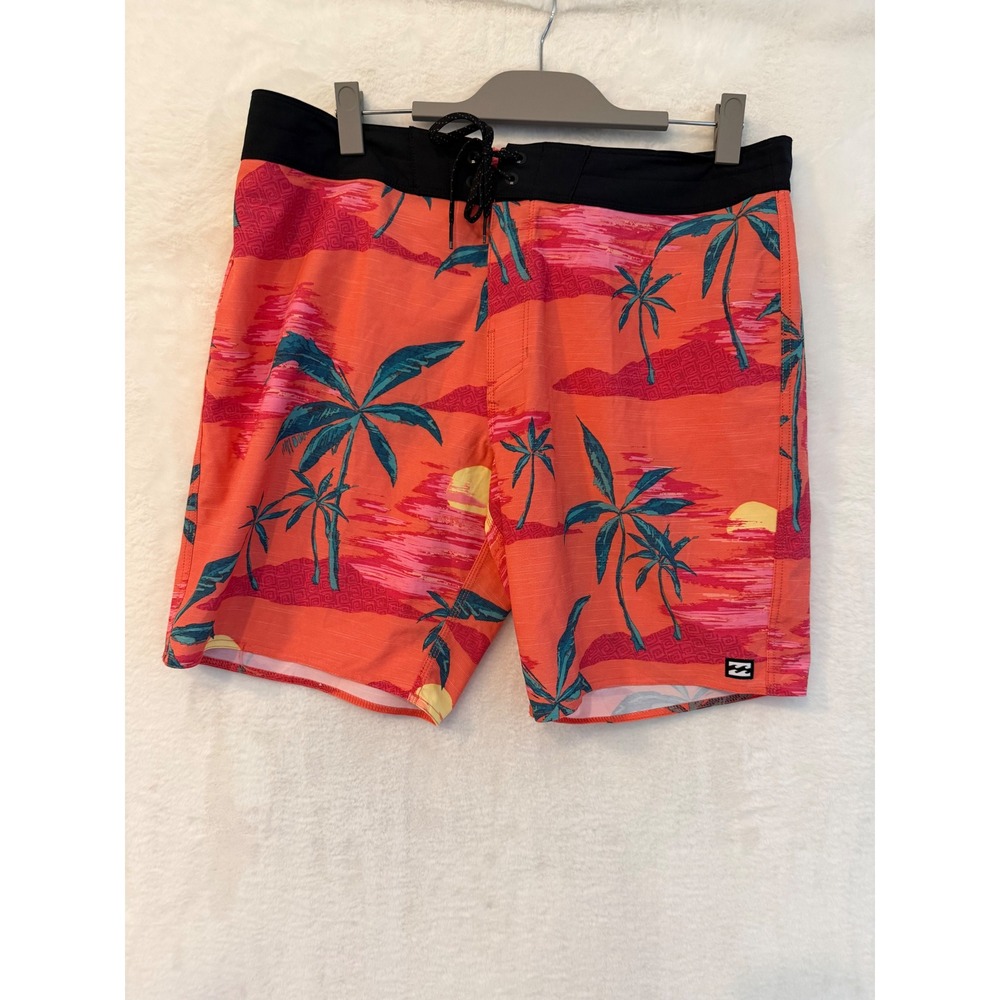 Billabong Sundays Pro Board Shorts Mens 36 Tropical Palm Sunset Swim Trunks